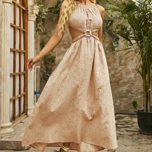 Brand new boutique peach color backless halter maxi  dress size small